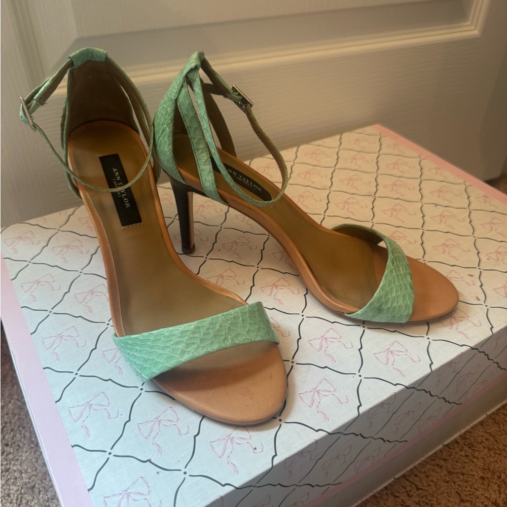 Ann Taylor Mint Green Textured Ankle-Strap Stiletto Heels